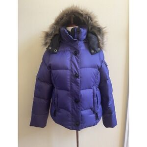 LL Bean Jacket Womens Small Goose Down Parka Puffer Faux Fur Hooded Purple